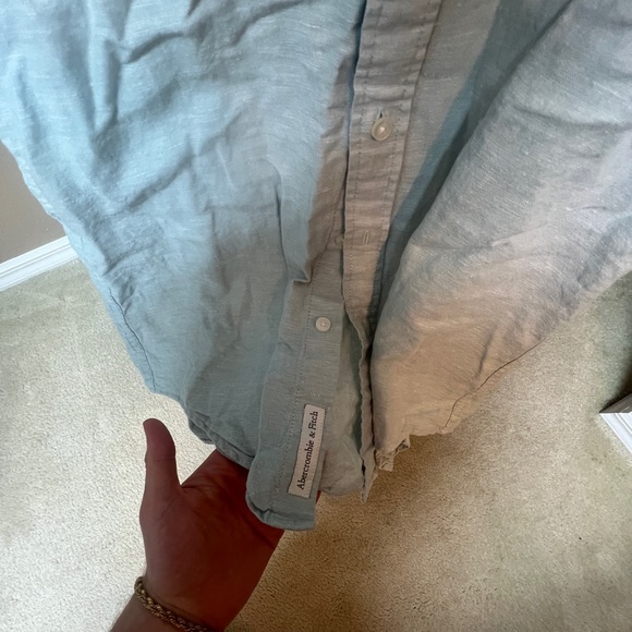 Abercrombie & Fitch Linen Blend Short Sleeve Button Shirt Medium Mint Green - Picture 3 of 3